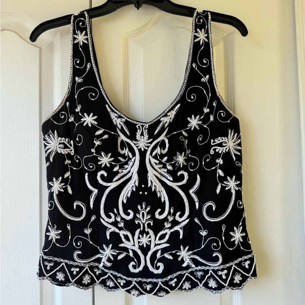 Beaded Black and White Women's Formal Top